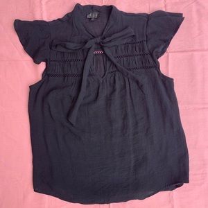 Black tie-front blouse